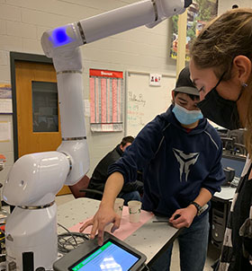 Students working on robot